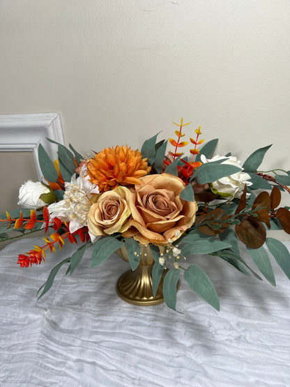 Wedding Centerpiece Terracotta Table Decor White Centerpiece Burnt Orange Table Rust Centerpiece Eucalyptus Gold Vase Artificial Flower