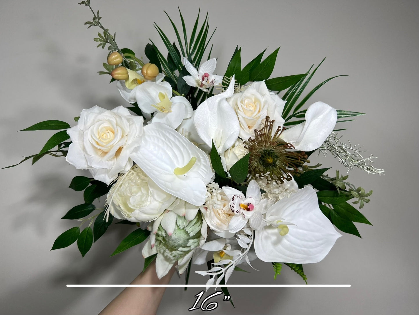 Wedding Bouquet White Bridal Orchid Bridesmaids Bouquet White Protea Calla Lily Ivory Orchid Protea Tropical Anthurium Artificial Flower