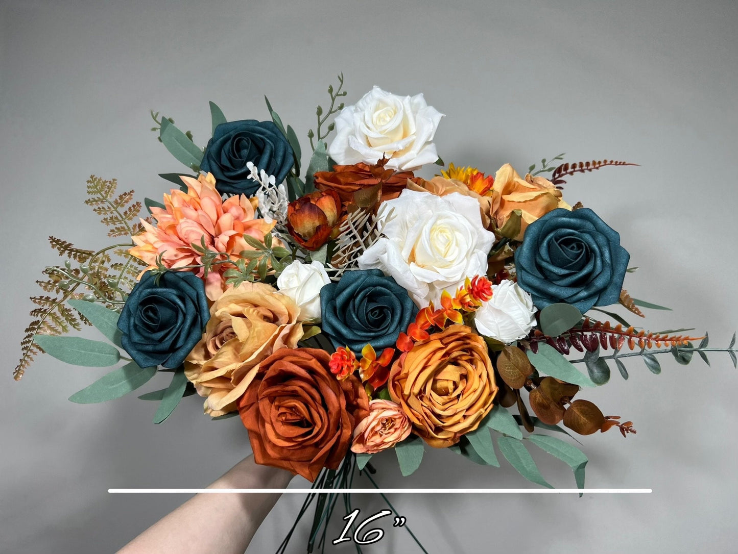 Wedding Dark Teal Bouquet Bridal Rust Terracotta Bridesmaids Burnt Orange Bouquet Teal Terracotta Artificial Flowers Bouquet