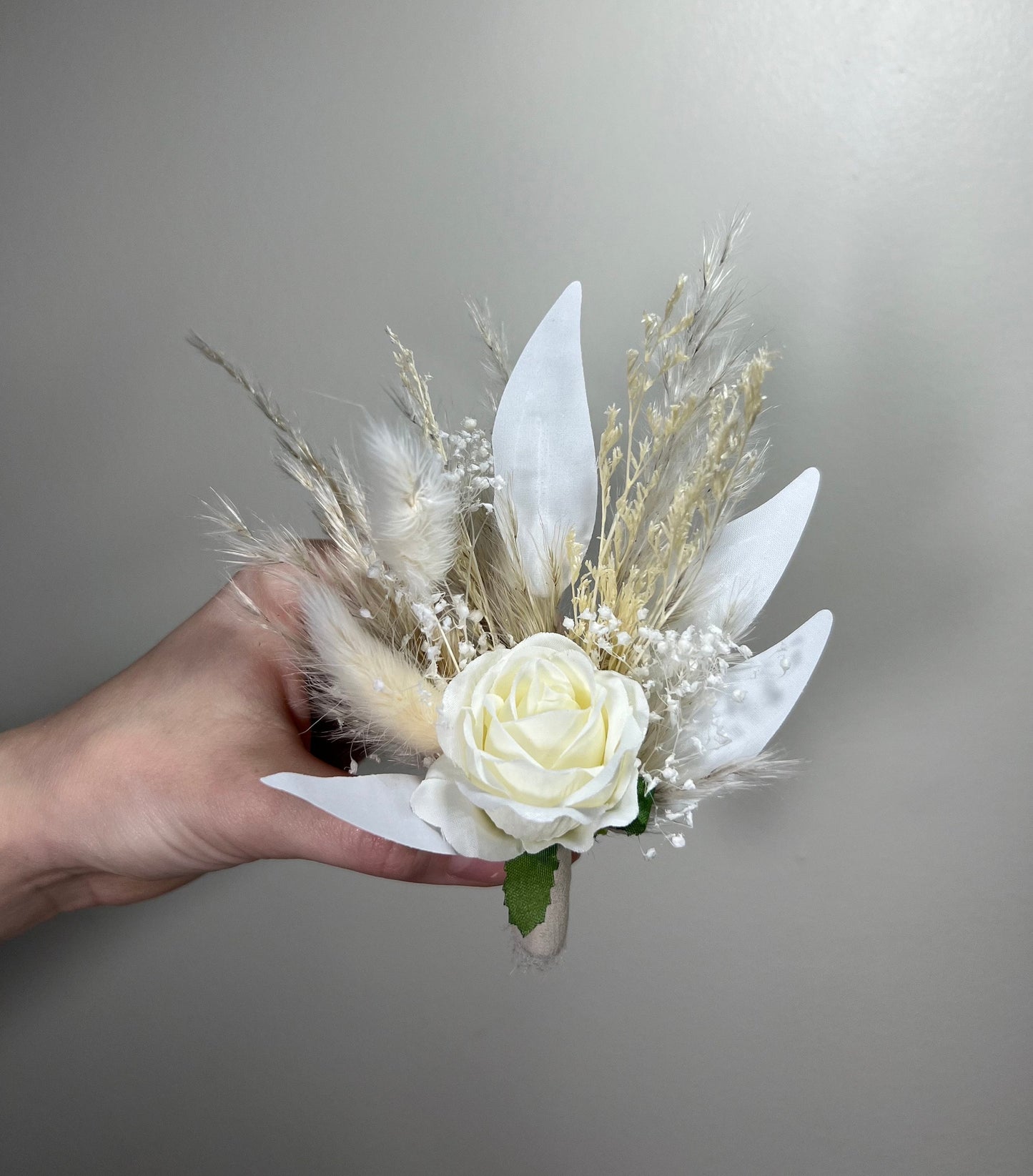 Wedding Boutonniere White Groom Boho Ivory Boutonnières Groomsmen White Dried Flowers Baby Breath Boutonnière Pampas Grass White Boutonniere