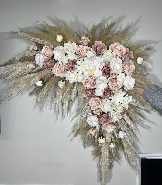 Wedding Arch Arrangement Dusty Rose White Pampas Grass Corner Arch Arrangement Ivory  Dusty Rose Corner Arch Pink Artificial Flowers