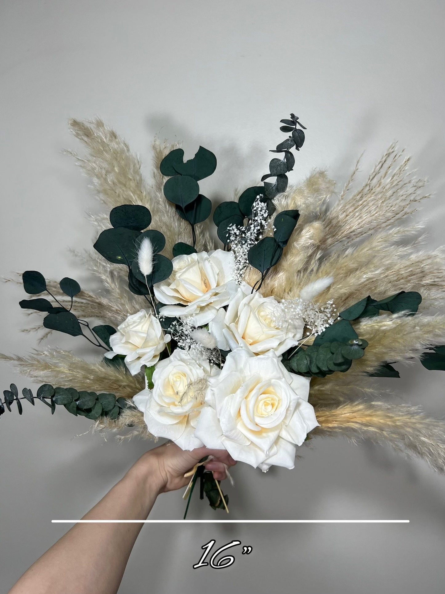 Wedding White Bouquet Bridal Boho Bouquet Pampas Grass Eucalyptus Bouquet Greenery Ivory Bridesmaids Bouquet Emerland Dried Flower