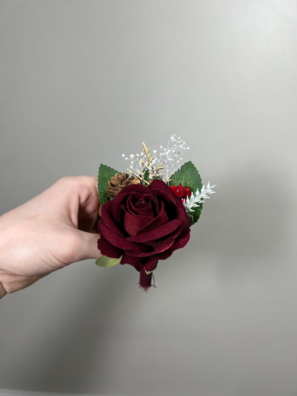 Wedding Boutonniere Burgundy Groom Corsage Burgundy Groomsmen Boutonnière Burgundy Red Boutonniere Corsage Bridesmaids Artificial Flower