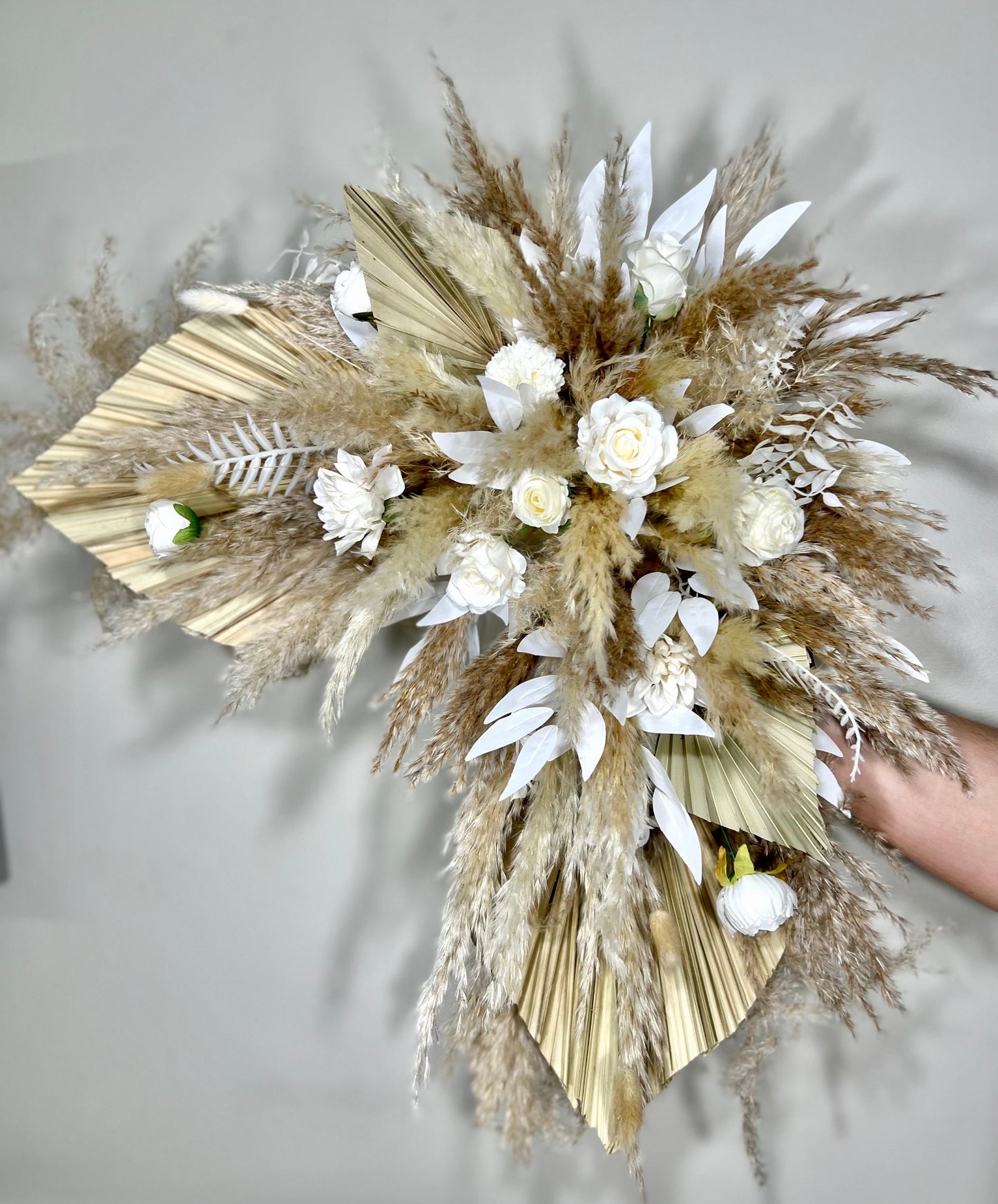 Wedding Arch Arrangement White Pampas Grass Corner Arch Arrangement Palm Leave Decor Artificial Dried Flowers White Rose Home Decor