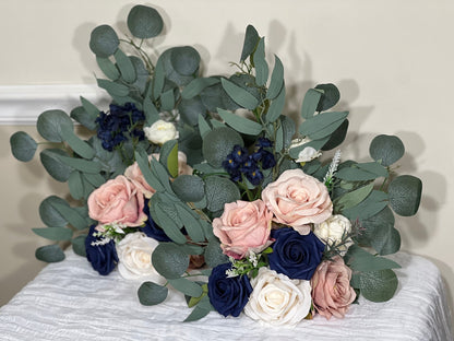 Set of 2 Aisle Flowers White Dusty Rose Aisle Marker Navy Blue Ground Arch Wedding Dusty Rose Floor Barrel Pink Navy Blue Arrangement Flower