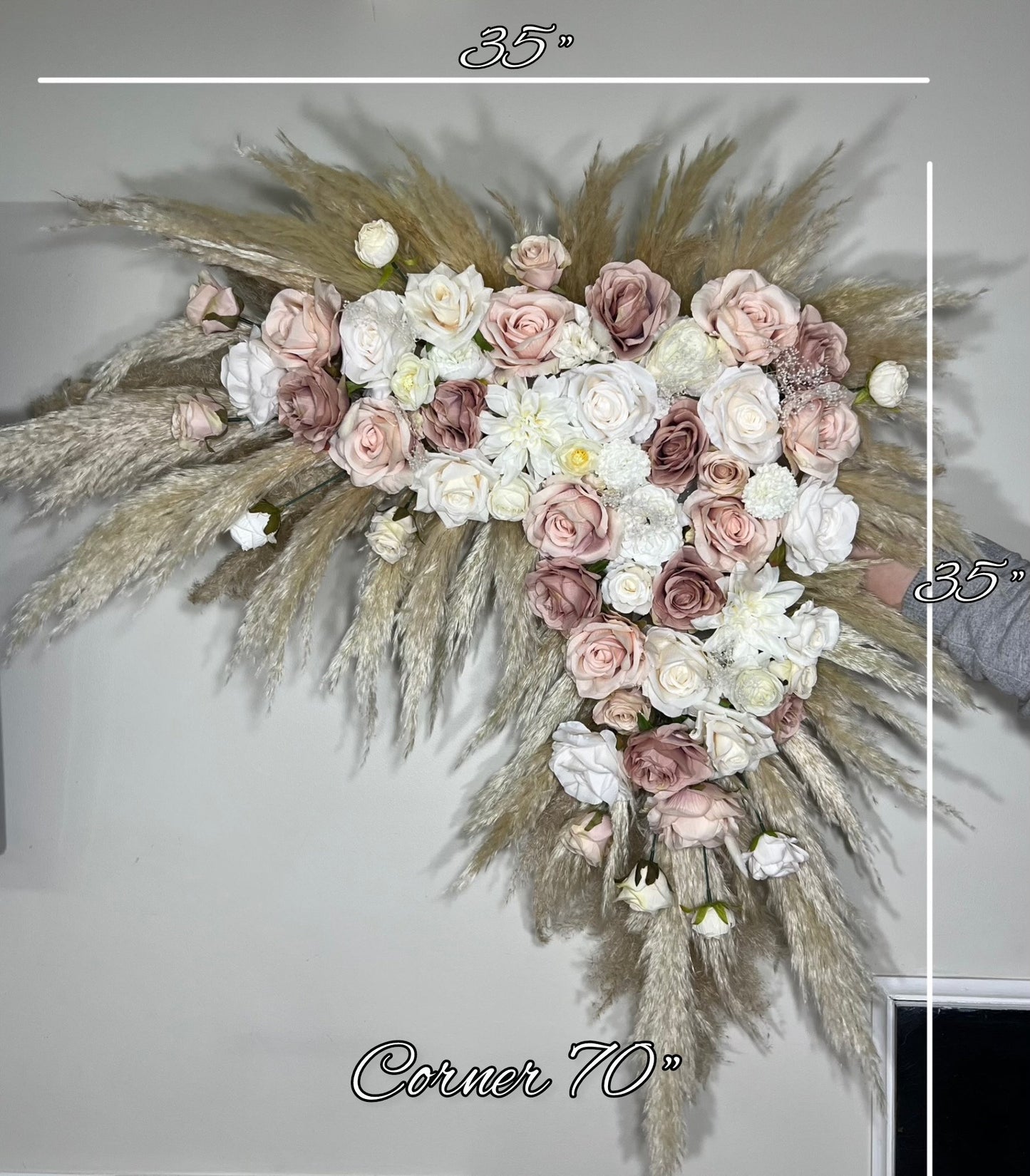 Wedding Arch Arrangement Dusty Rose White Pampas Grass Corner Arch Arrangement Ivory  Dusty Rose Corner Arch Pink Artificial Flowers