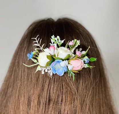 Flower Hair Comb Wedding White Head Piece Hair Comb Pink Bridal Wedding Blue Hair Accessories Dusty Rose Hair Comb Artificial Flower