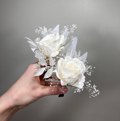 Wedding Boutonniere White Groom Wedding Groomsmen Boutonnière Ivory Artificial Flowers White Rose Classic Corsage White