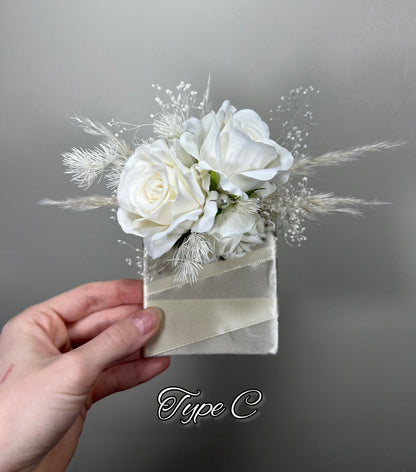 Wedding Pocket Boutonniere White Groom Boutonnière Ivory Square Groomsmen Pocket Boutonniere Pearl Wedding Ivory Rustic Artificial Flowers