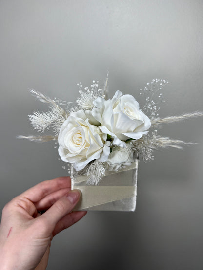 Wedding Pocket Boutonniere White Groom Boutonnière Ivory Square Groomsmen Pocket Boutonniere Pearl Wedding Ivory Rustic Artificial Flowers