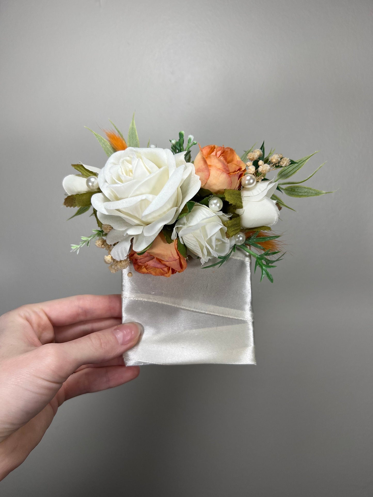 Wedding Pocket Boutonniere White Groom Boutonnière Rust Square Groomsmen Pocket Boutonniere Pearl Wedding Burnt Orange Artificial Flowers