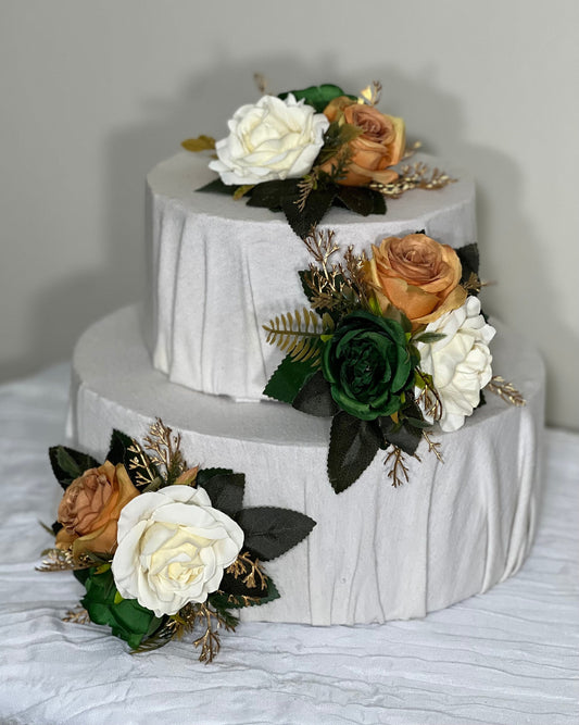 Cake Decoration Wedding White Topper Decor Terracotta Cake Arrangements Wedding Green Gold Decoration Artificial Flowers