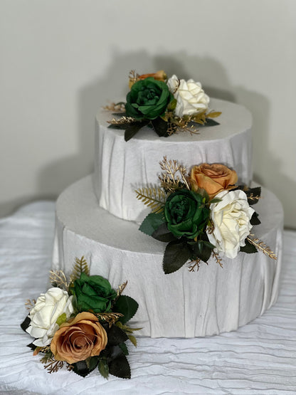 Cake Decoration Wedding White Topper Decor Terracotta Cake Arrangements Wedding Green Gold Decoration Artificial Flowers