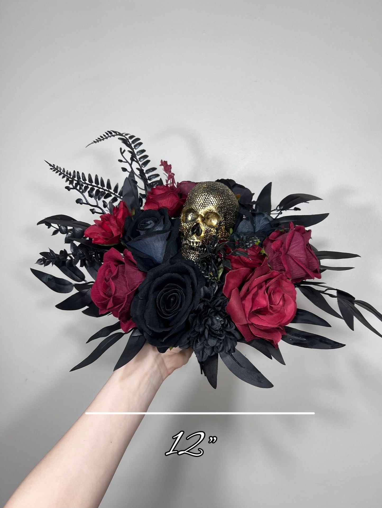 Wedding Bouquet Black Burgundy Gold Skull Bridal Wedding Gothic Halloween Bouquet Bridesmaids Black Skull Spooky Burgundy Fun Bouquet Metal