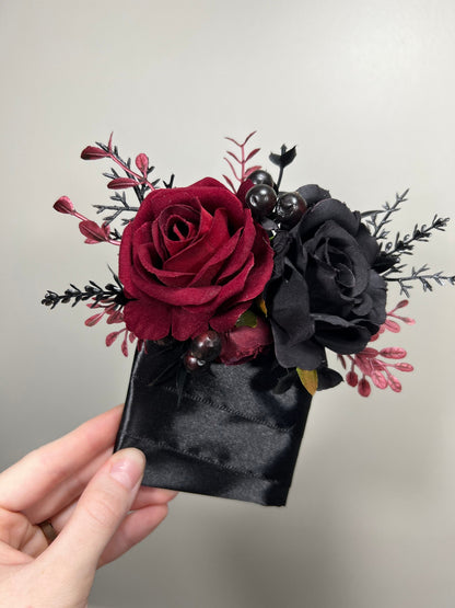 Wedding Pocket Boutonniere Black Groom Boutonnière Square Burgundy Groomsmen Halloween Burgundy Black Gothic Artificial Flowers