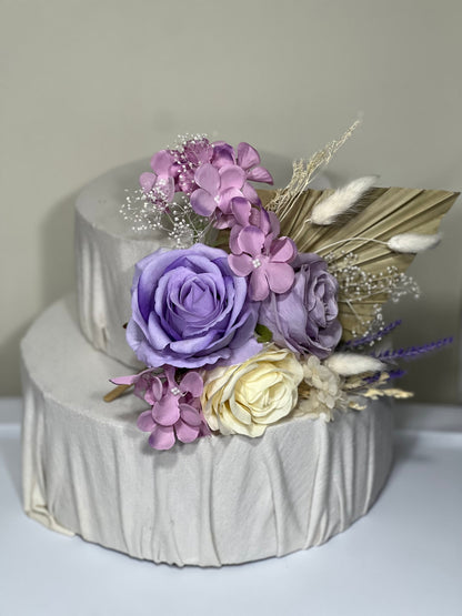 Cake Topper White Wedding Decor Purple Boho Cake Arrangements Lilac Wedding Palm Leave Pink Cake Decoration White Artificial Flowers