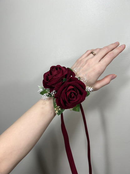 Wedding Boutonniere Burgundy Groom Corsage Burgundy Groomsmen Boutonnière Burgundy Red Boutonniere Corsage Bridesmaids Artificial Flower