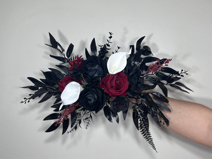 Wedding Arch Arrangement Black Burgundy Arch Aisle Arrangement Halloween White Decor Calla Lilies Gothic Black Artificial Flowers Calla