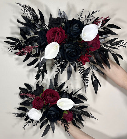 Wedding Arch Arrangement Black Burgundy Arch Aisle Arrangement Halloween White Decor Calla Lilies Gothic Black Artificial Flowers Calla