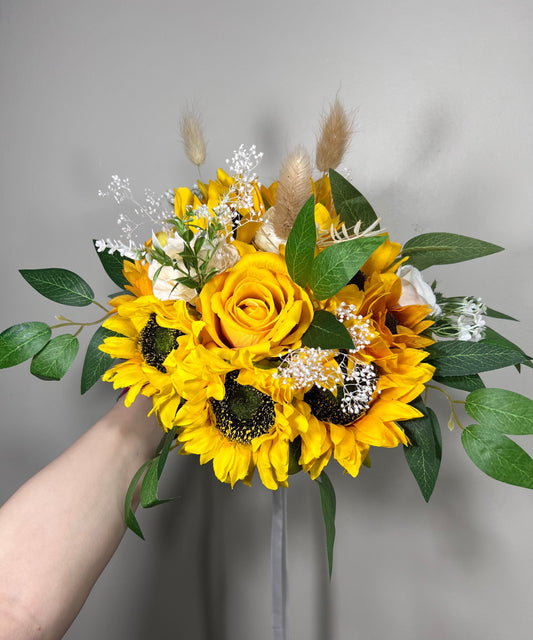 Sunflower Bouquet Wedding Boho Bridal Sunflower Wedding White Fall Decor Ivory Sunflower Bridesmaids Bouquet Pampas Grass Artificial Flowers