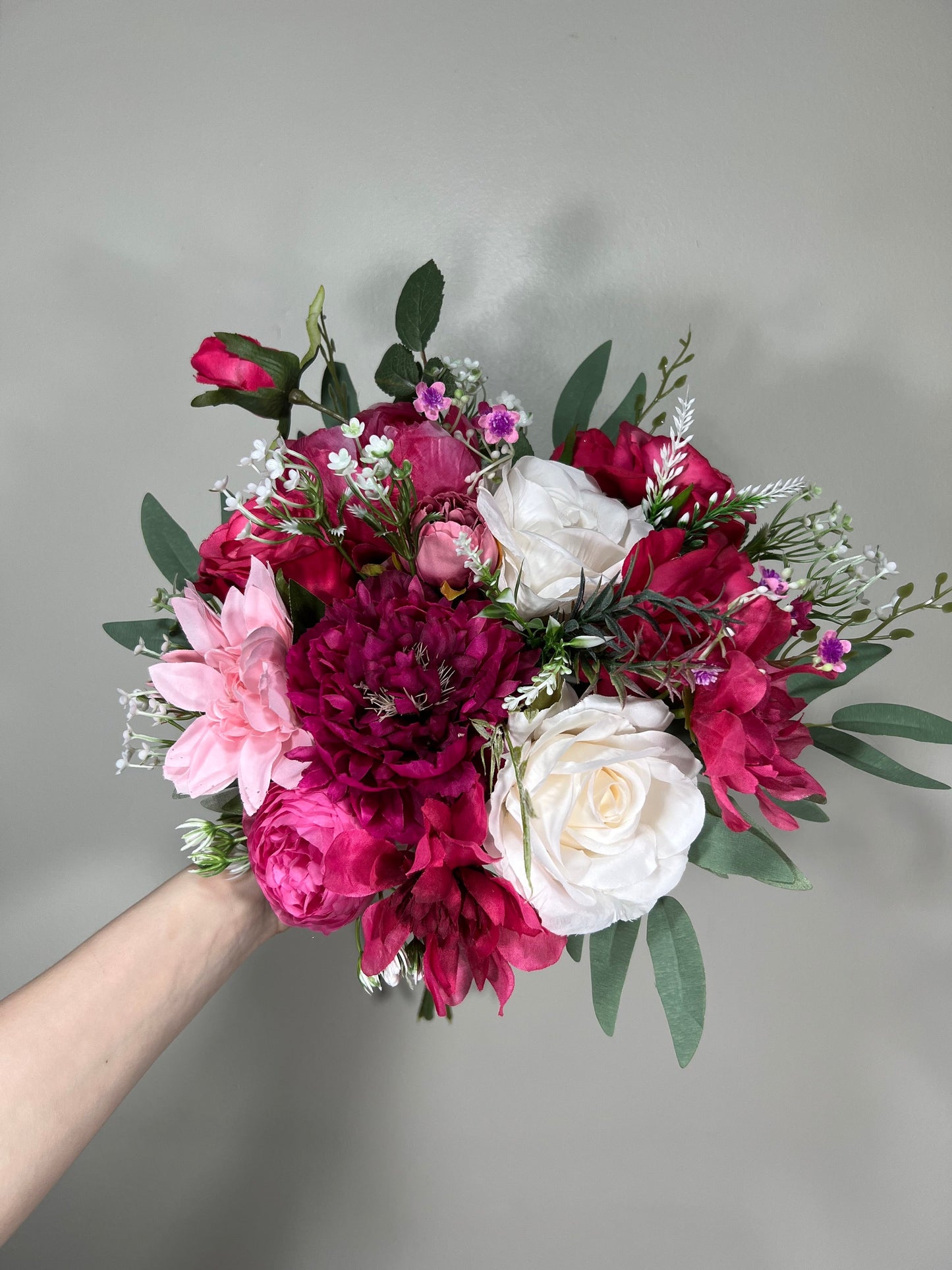 Wedding Fuchsia Bouquet Bridal Viva Magenta Bridesmaids Bouquet Hot Pink Peony Deep Pink Neon Pink Bouquet White Artificial Flower Wild