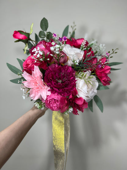 Wedding Fuchsia Bouquet Bridal Viva Magenta Bridesmaids Bouquet Hot Pink Peony Deep Pink Neon Pink Bouquet White Artificial Flower Wild