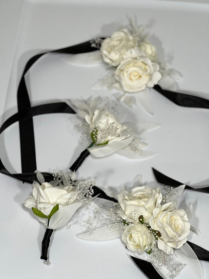 Wedding Boutonniere White Groom Wedding Groomsmen Boutonnière Ivory Artificial Flowers White Rose Classic Corsage White