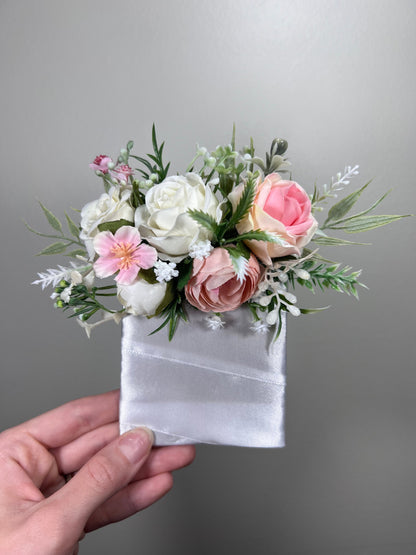 Wedding Pocket Boutonniere White Groom Boutonnière Dusty Rose Square Groomsmen Pocket Boutonniere Pink Rustic Blush Artifical Flower Wild