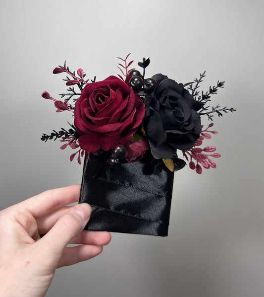 Wedding Pocket Boutonniere Black Groom Boutonnière Square Burgundy Groomsmen Halloween Burgundy Black Gothic Artificial Flowers