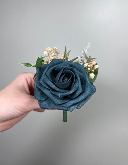 Durk Teal Boutonniere Wedding Groom Teal Boutonnière Groomsmen Boutonnière Durk Teal Groom Artificial Flowers Foam