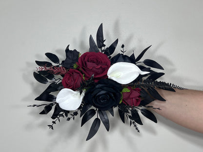 Wedding Arch Arrangement Black Burgundy Arch Aisle Arrangement Halloween White Decor Calla Lilies Gothic Black Artificial Flowers Calla