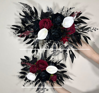 Wedding Arch Arrangement Black Burgundy Arch Aisle Arrangement Halloween White Decor Calla Lilies Gothic Black Artificial Flowers Calla