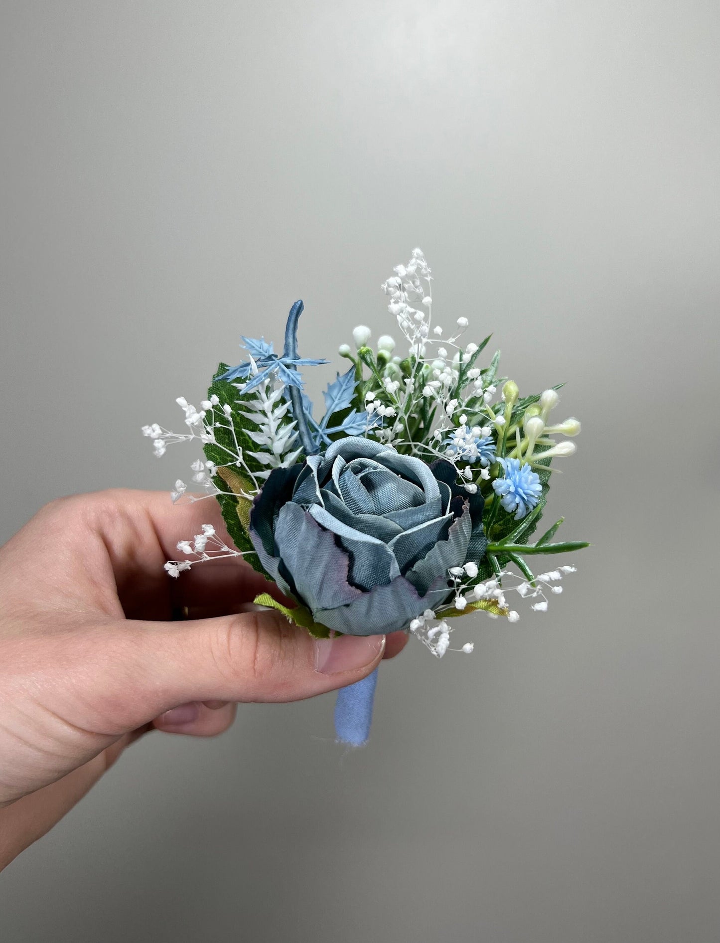 Wedding Boutonniere Dusty Blue Groom Wedding Groomsmen Boutonnière Blue Artificial Flowers Dusty Blue Peony Classic Boutonniere Baby Breath