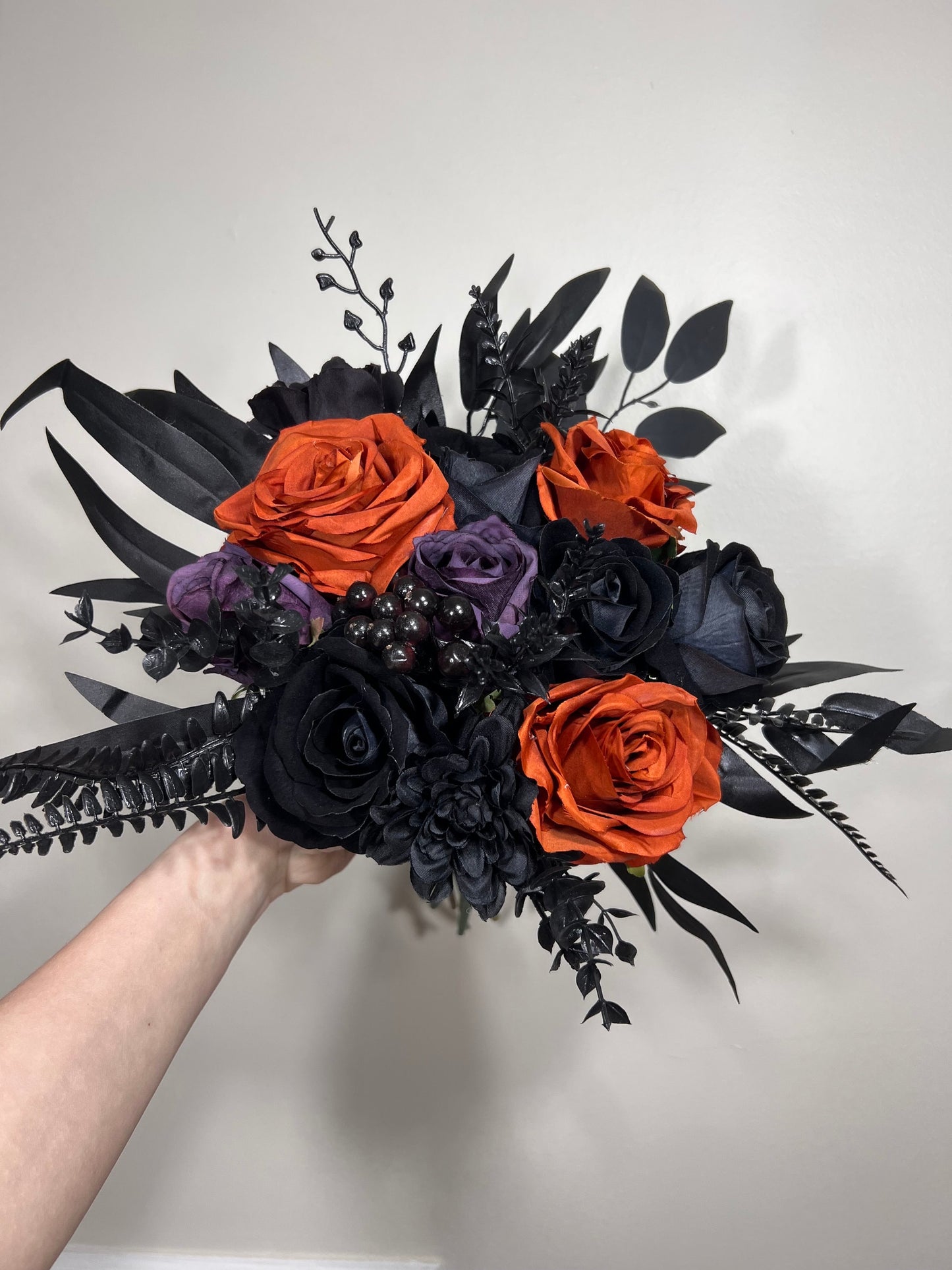 Wedding Bouquet Black Burgundy Bridal Wedding Gothic Gold Halloween Bouquet Black Decor Burgundy Handmade Artificial Flower  Bridesmaids