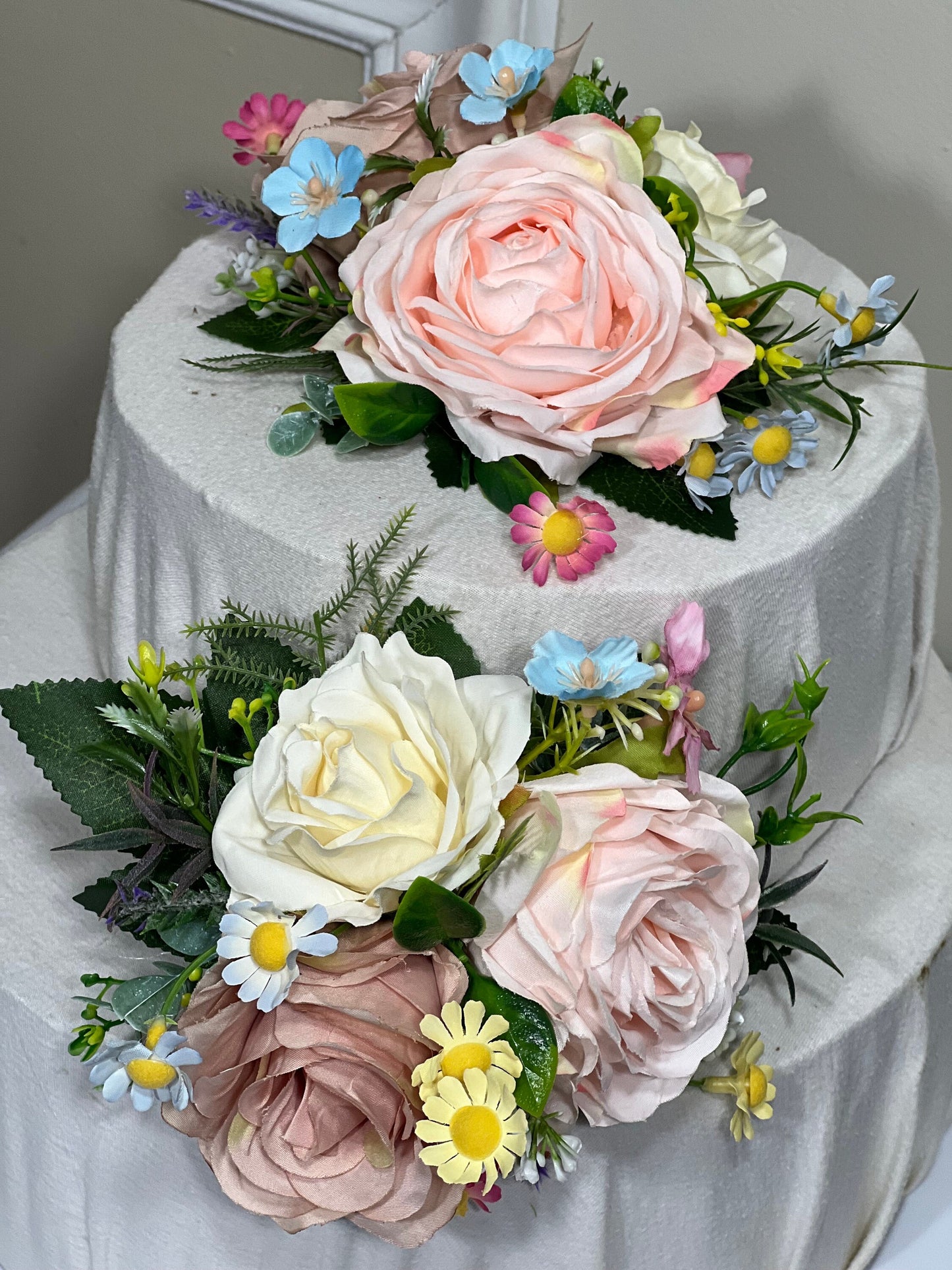 Cake Decoration Wedding Topper Decor Cake Arrangements White Wedding Dusty Rose Cake Decoration Wild Flower Blue Ivory Artificial Flowers