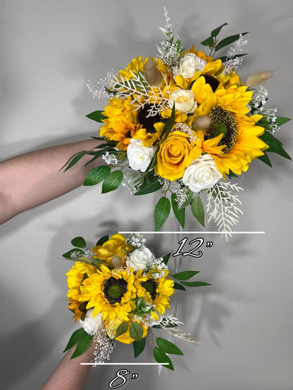 Sunflower Bouquet Wedding Boho Bridal Sunflower Wedding White Fall Decor Ivory Sunflower Bridesmaids Bouquet Pampas Grass Artificial Flowers