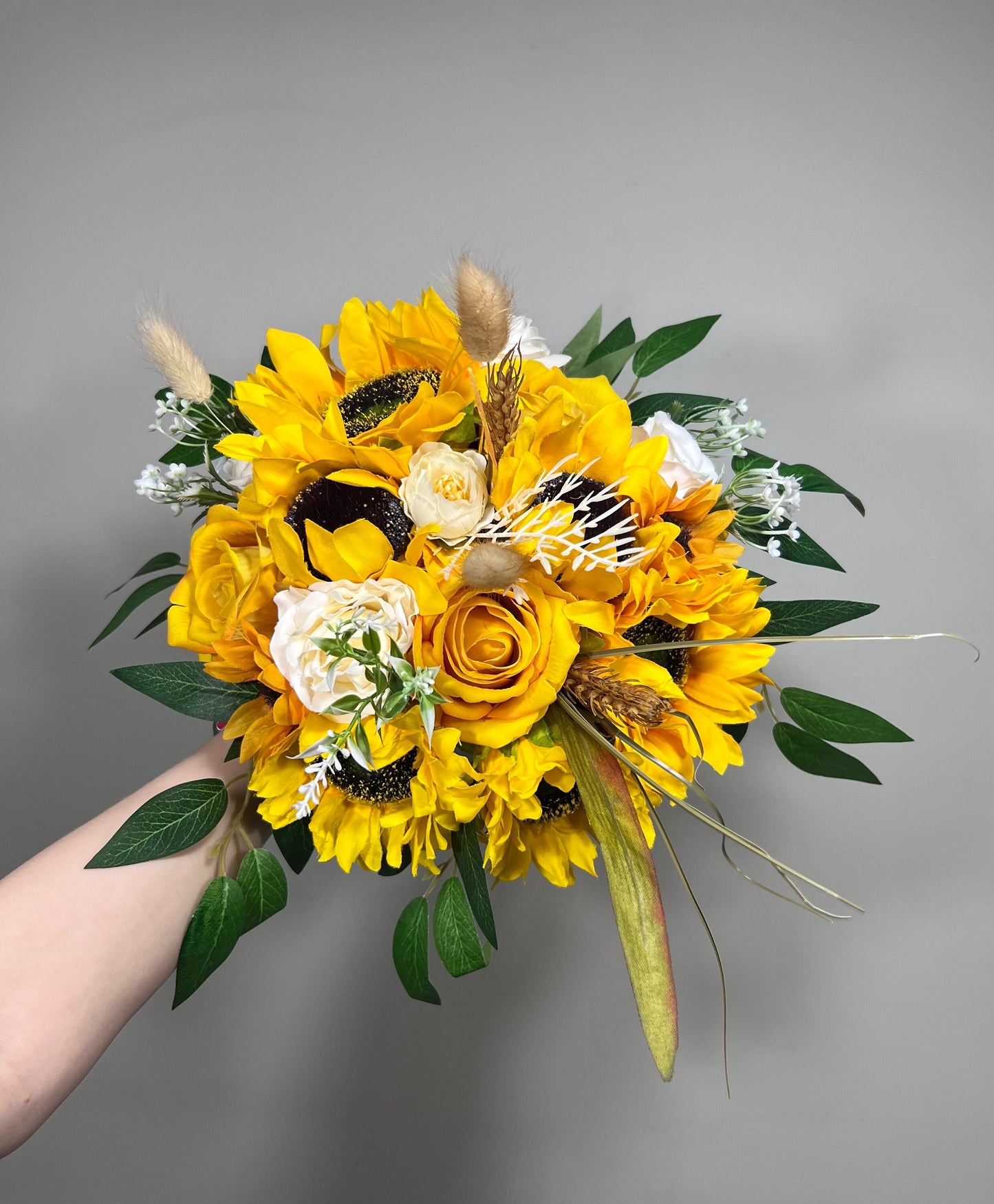 Sunflower Bouquet Wedding Boho Bridal Sunflower Wedding White Fall Decor Ivory Sunflower Bridesmaids Bouquet Pampas Grass Artificial Flowers