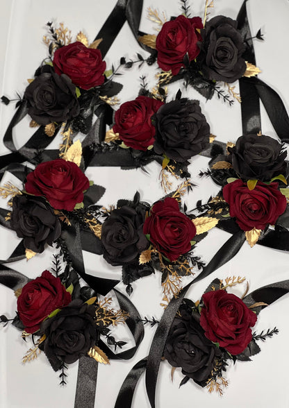 Wedding Black Corsage Burgundy Wedding Gothic Wrist Corsage Bridesmaids Corsage Mom Black Corsage Burgundy Gold Accessories