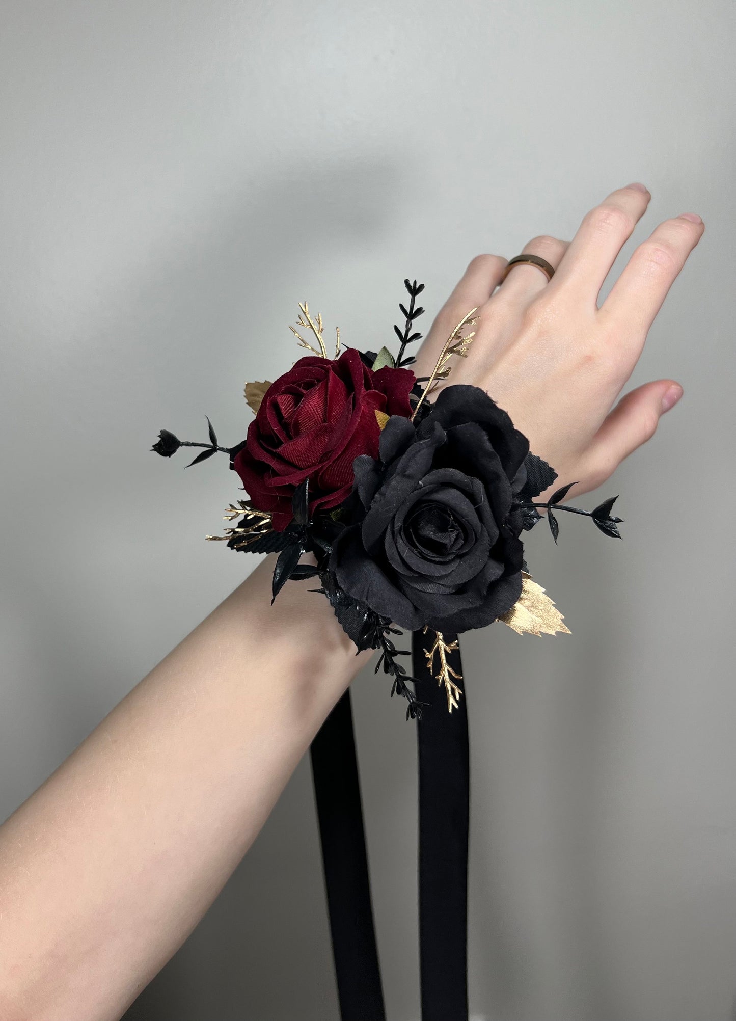 Wedding Black Corsage Burgundy Wedding Gothic Wrist Corsage Bridesmaids Corsage Mom Black Corsage Burgundy Gold Accessories