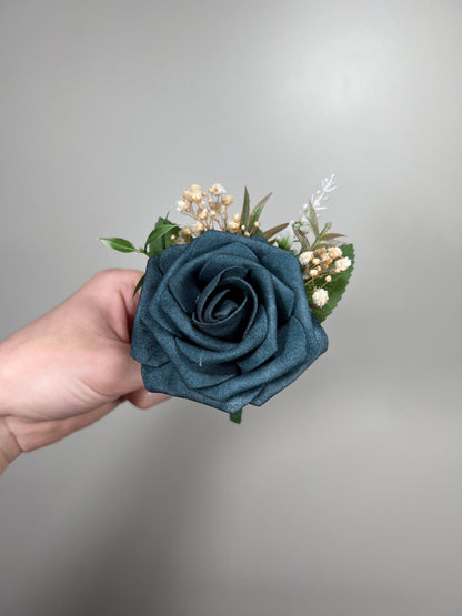 Durk Teal Boutonniere Wedding Groom Teal Boutonnière Groomsmen Boutonnière Durk Teal Groom Artificial Flowers Foam