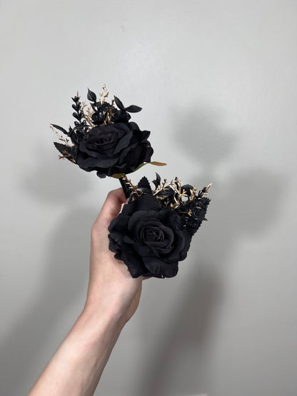 Wedding Black Boutonniere Groom Black Boutonnières Gold Gold Black Groomsmen Gothic Artificial Flowers Boutonnière Halloween Boutonniere