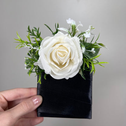 Wedding Pocket Boutonniere White Groom Boutonnière Ivory Square Groomsmen Pocket Boutonniere Wedding Ivory Rustic Artificial Flowers