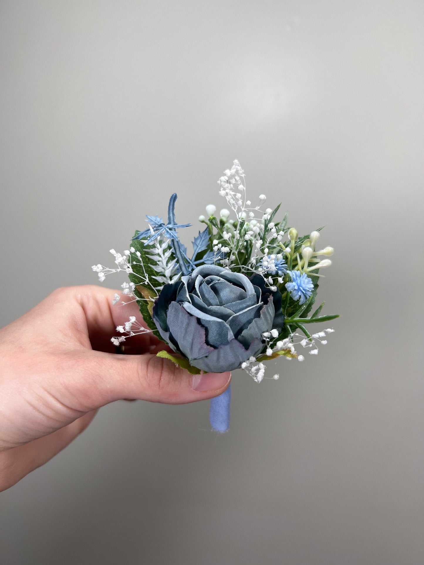 Wedding Boutonniere Dusty Blue Groom Wedding Groomsmen Boutonnière Blue Artificial Flowers Dusty Blue Peony Classic Boutonniere Baby Breath