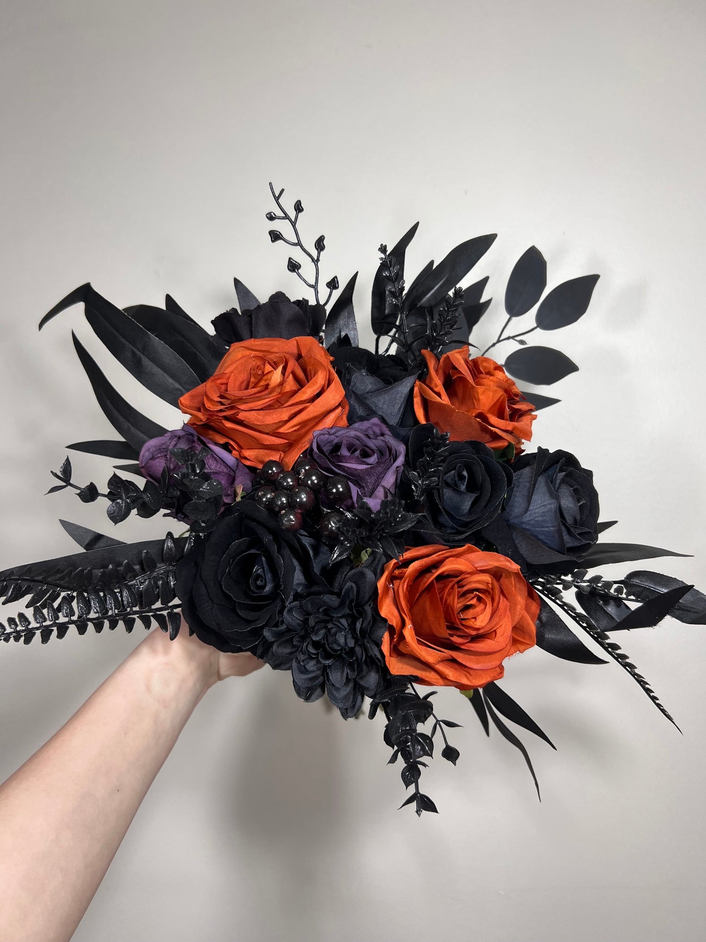 Wedding Bouquet Black Burgundy Bridal Wedding Gothic Gold Halloween Bouquet Black Decor Burgundy Handmade Artificial Flower  Bridesmaids