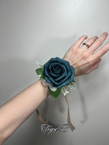 Durk Teal Corsage Wedding Teal Corsage Mom Corsage Durk Teal Rust Terracotta Corsage Burnt Orange Artificial Flowers