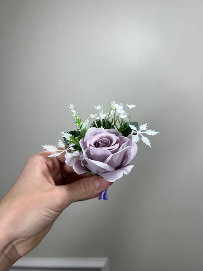 Wedding Boutonniere White Groom Wedding Groomsmen Lavender Boutonnière Purple Blue Rose Classic Boutonniere Dusty Blue Artificial Flowers